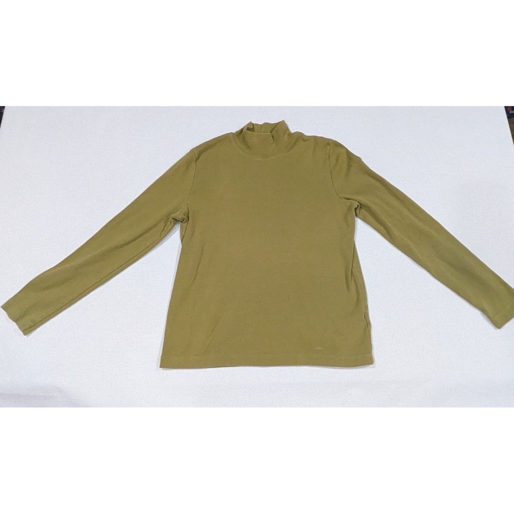 Jones Sport Mock Neck Top Womens Medium Olive Green Excellent Cotton Long Sleeve
